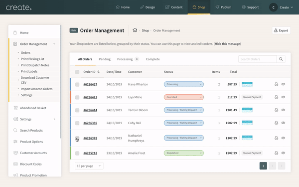 Changing the status of several orders at once