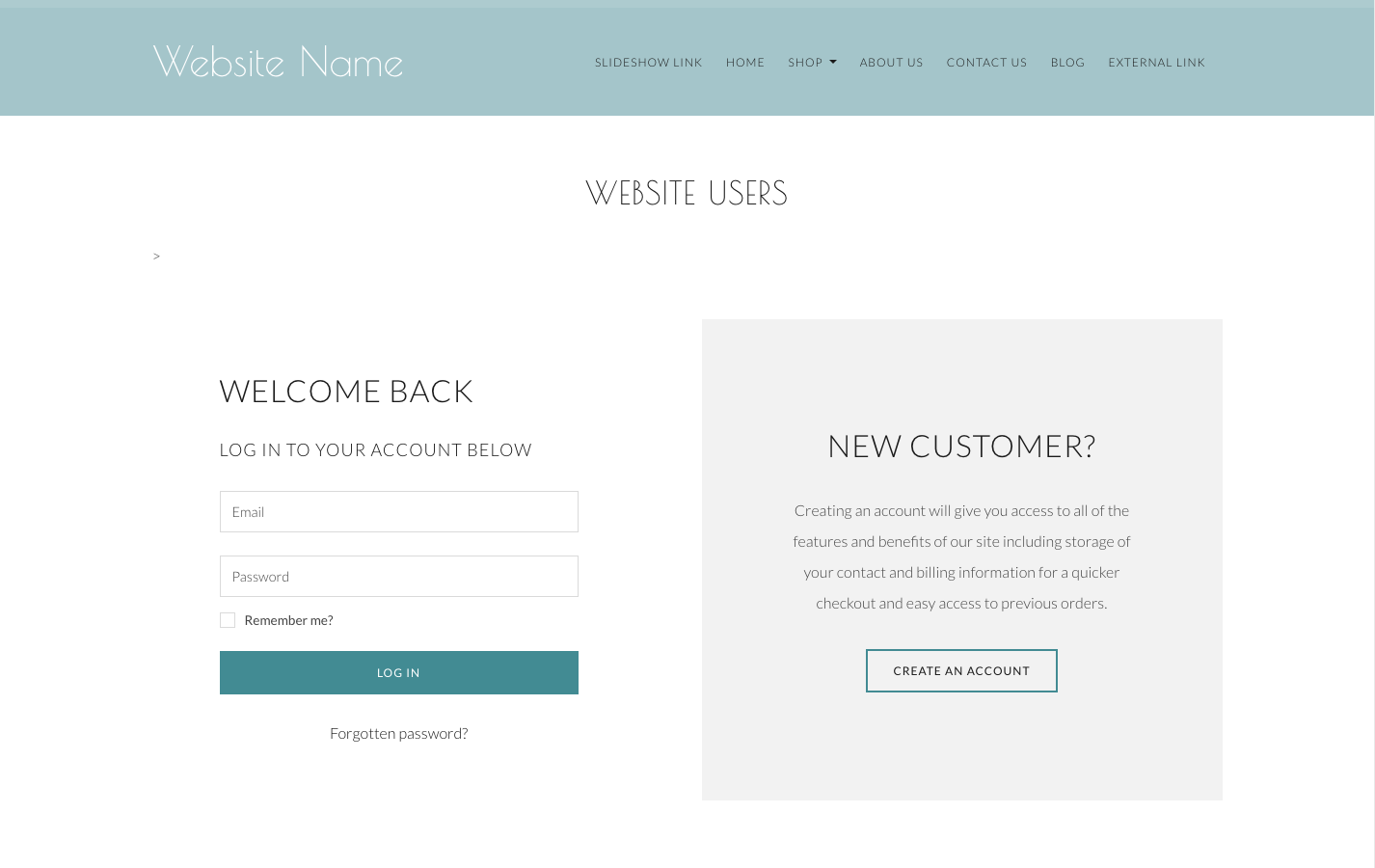 An Example of a Customer Account Login Screen on a Create Website