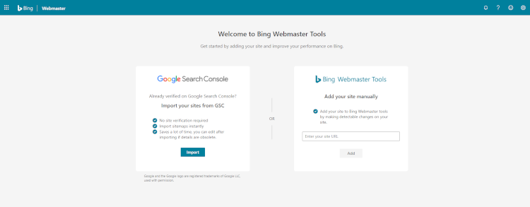 Adding a site to Bing Webmaster Tools