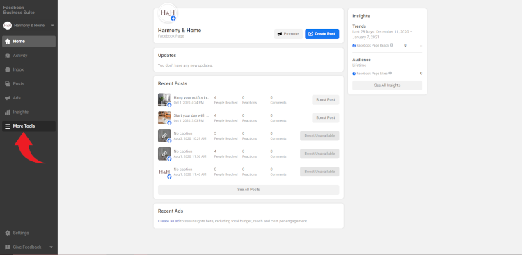 Facebook Business Suite - More Tools