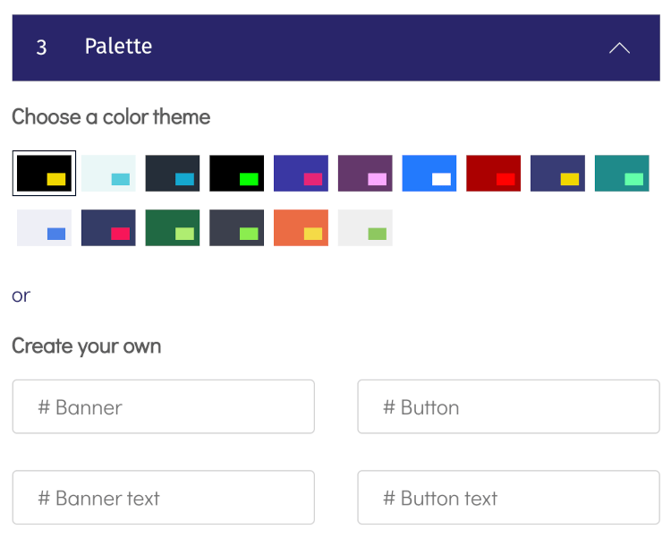 Cookie Consent Palette Options
