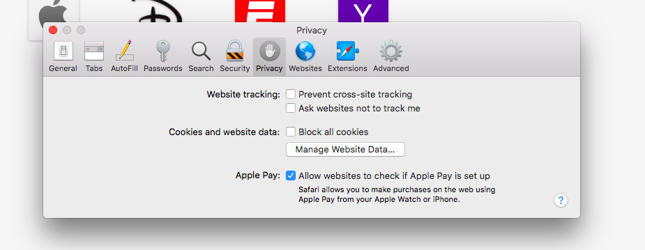 Safari's privacy settings and the option to toggle cross-site tracking on or off