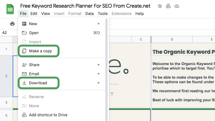 how to download the organic keyword planner