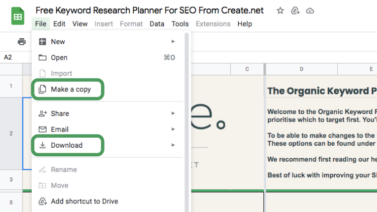 Create's Keyword Planner Download