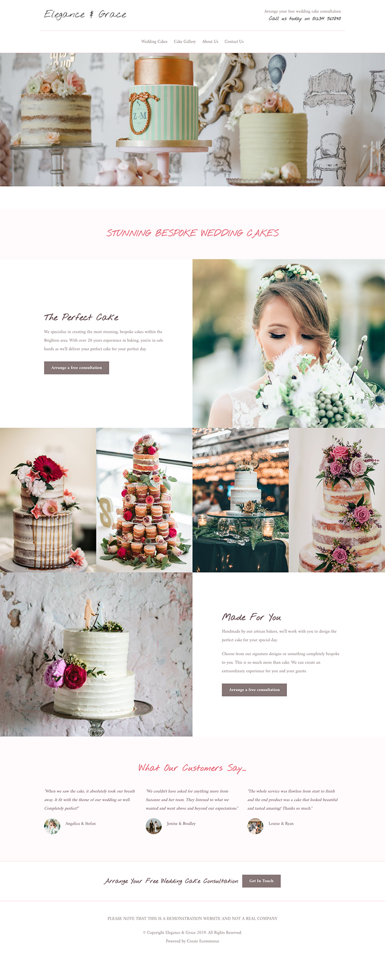 Elegance & Grace Cake Website Example 