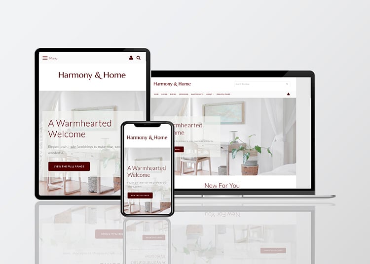 The Harmony & Home website displayed across different devices