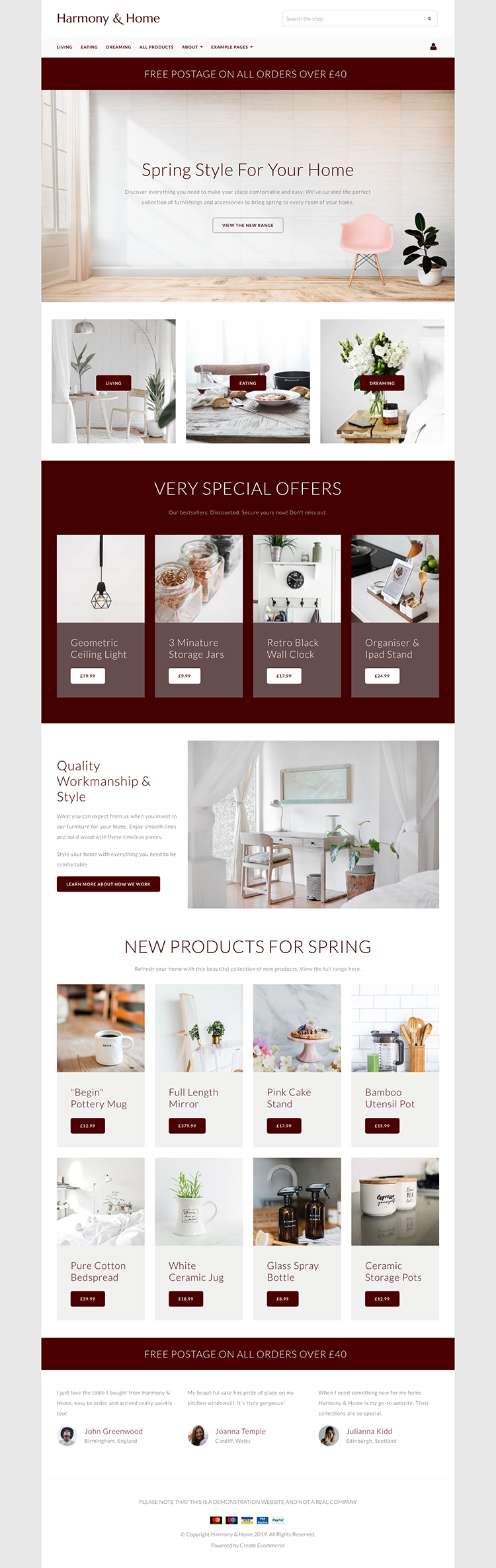 Harmony & Home Spring Home Page Example