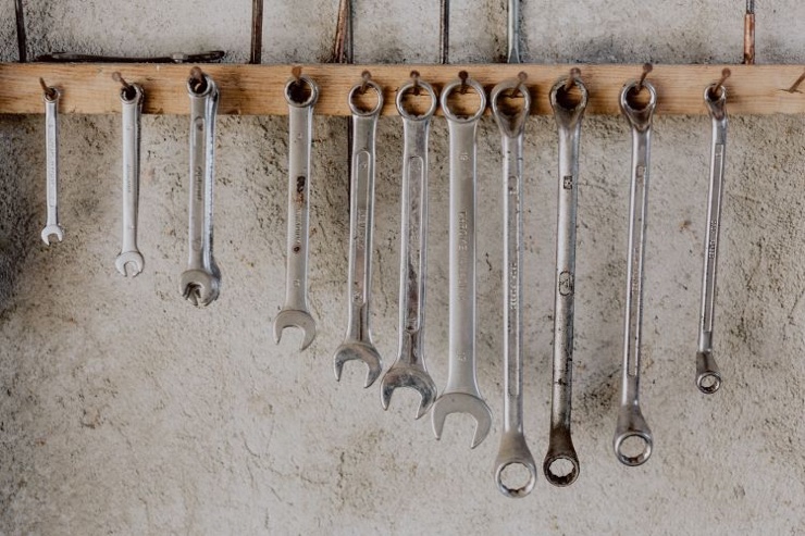 Spanners hanging on a wall