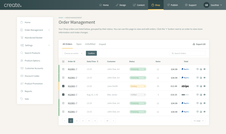 Order Management Interface