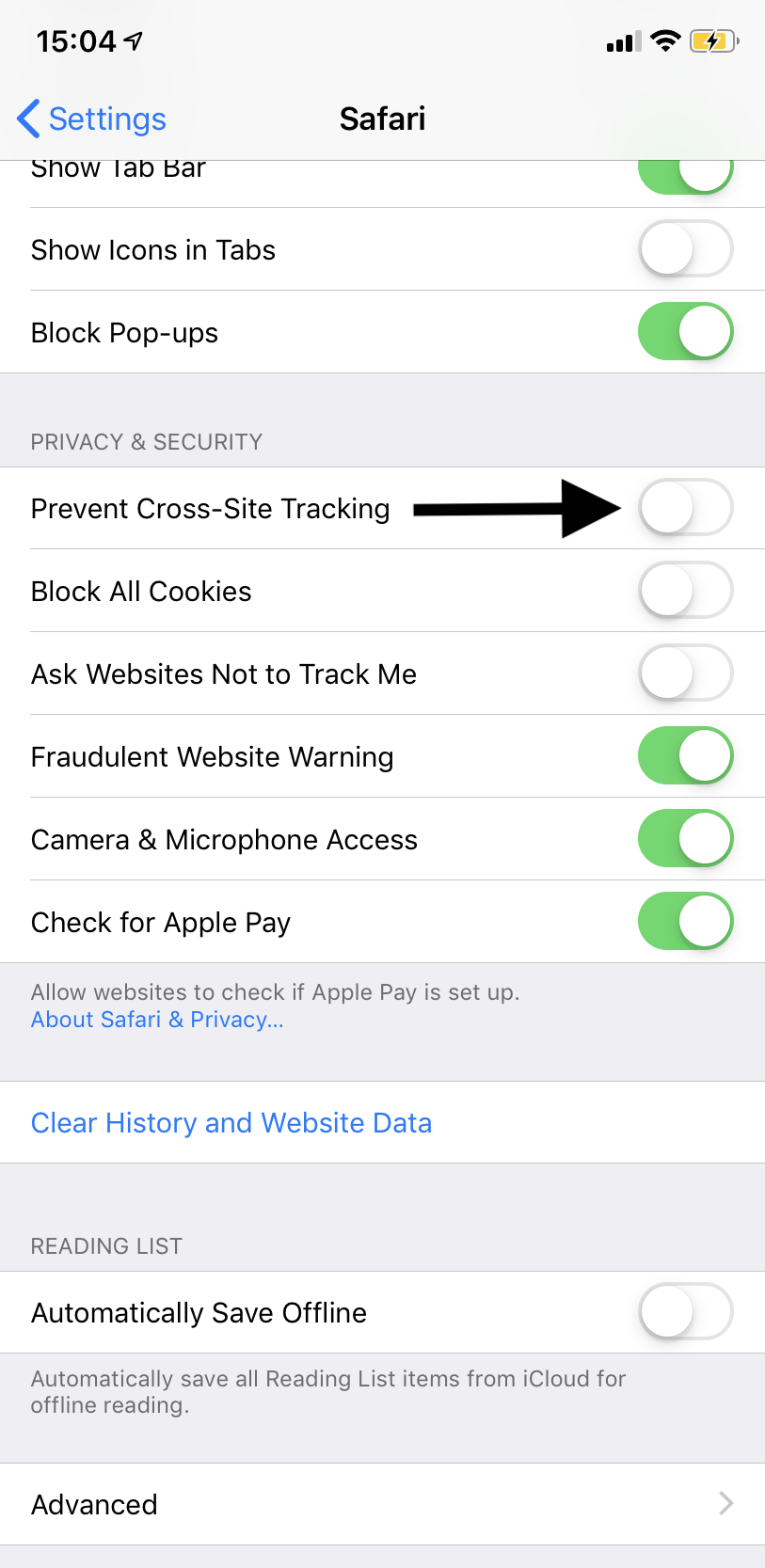 Safari privacy settings on iOS and the prevent cross-site tracking option