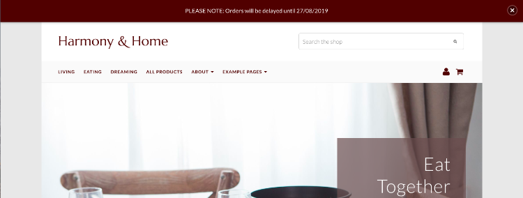 The Privy Announcement Bar Displayed On Harmony & Home
