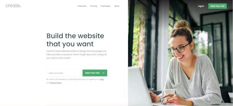 The Create Website Builder Home Page