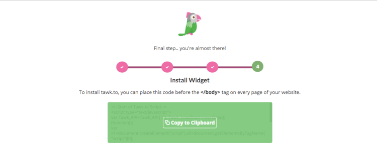 Obtaining tawk.to's live chat widget code