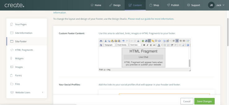 Adding A HTML Fragment To Your Site Footer