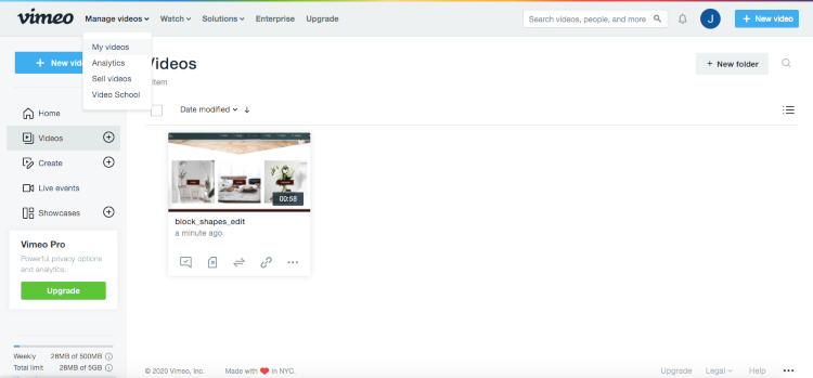 Video Library in the Vimeo Dashboard