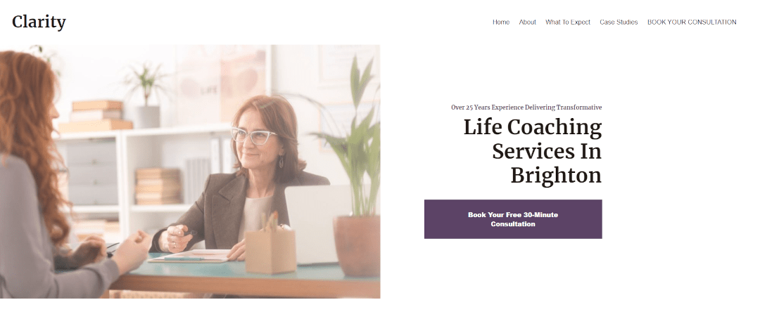 Hero Block of a coaching website home page