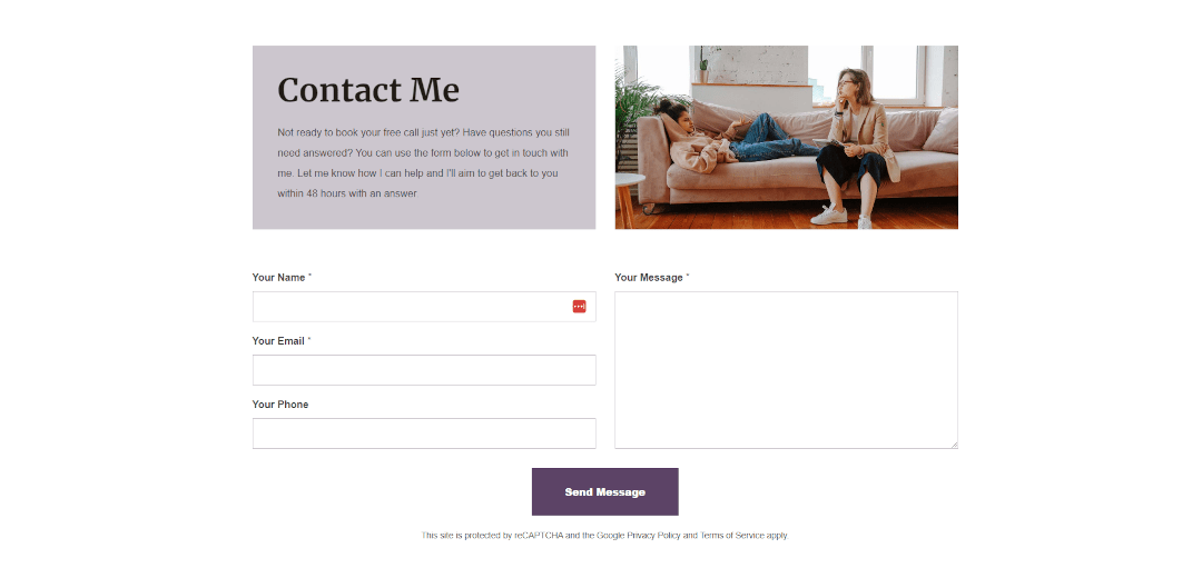 Clarity's contact page and form explaining what to expect