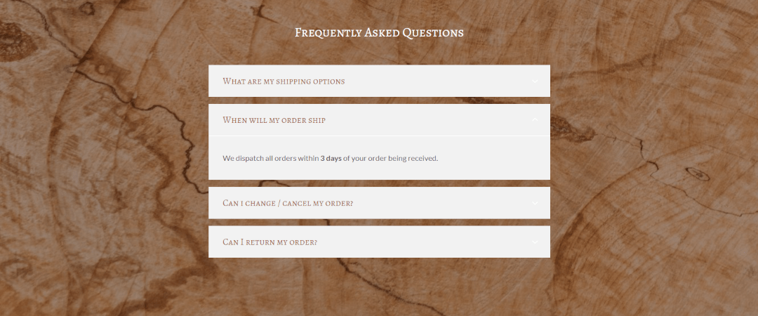 Madera's contact page featuring an expandable FAQ section