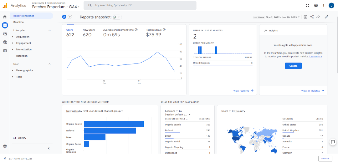 The Reports Snapshot in Google Analytics 4