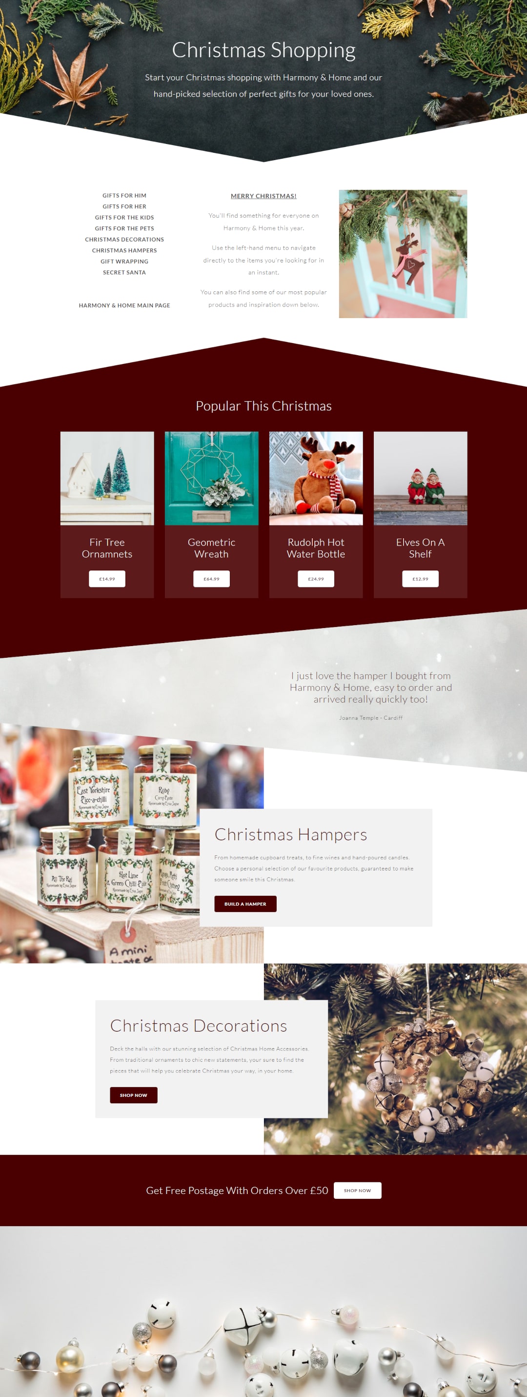 A landing page dedicated to promoting Christmas products and offers