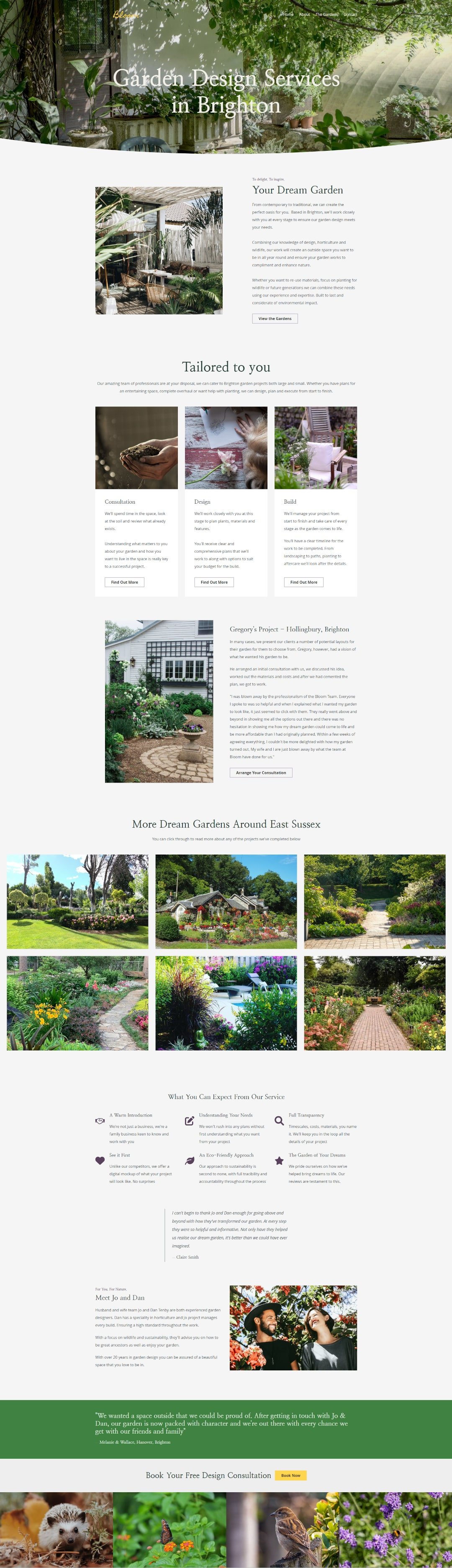 A landing page designed to target people looking for a gardening service in Brighton