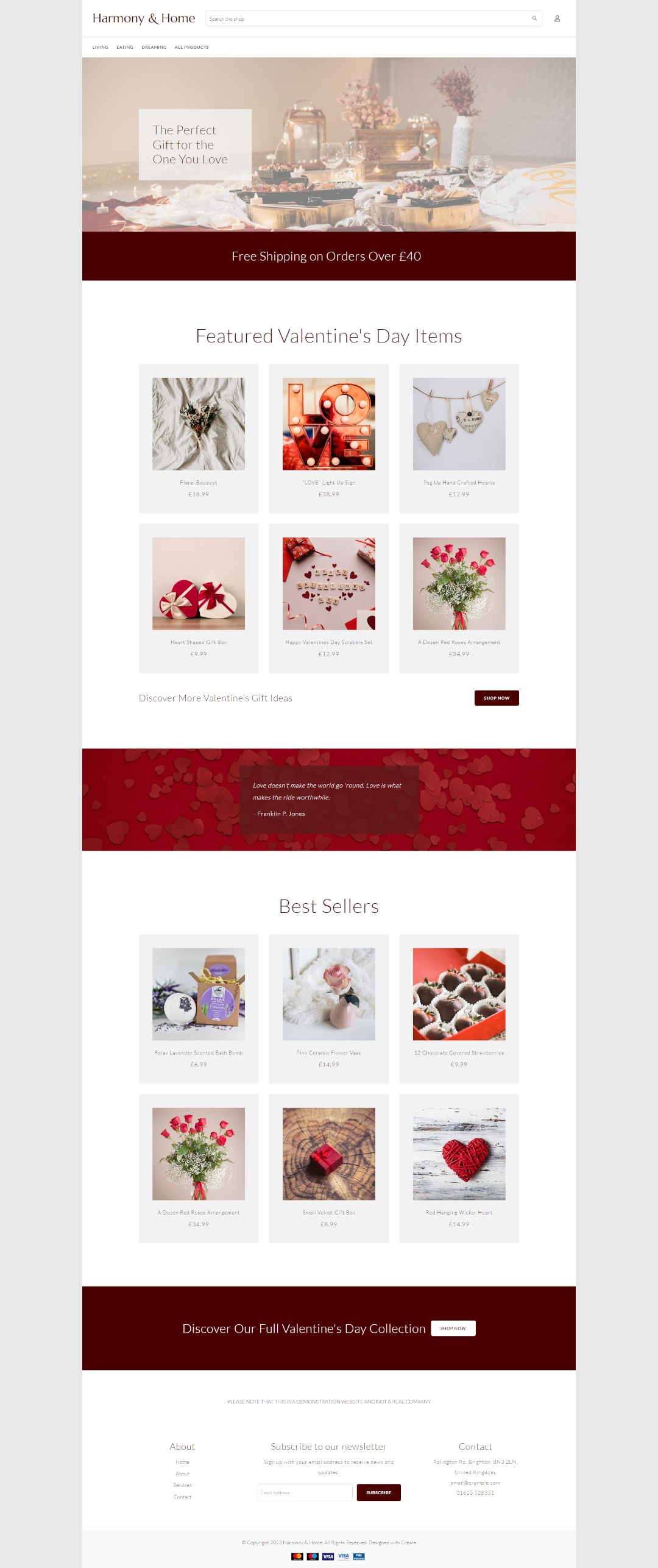 A landing page dedicated to promoting Valentine's Day products and offers