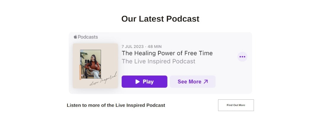 An example of a podcast being promoted on a website's home page