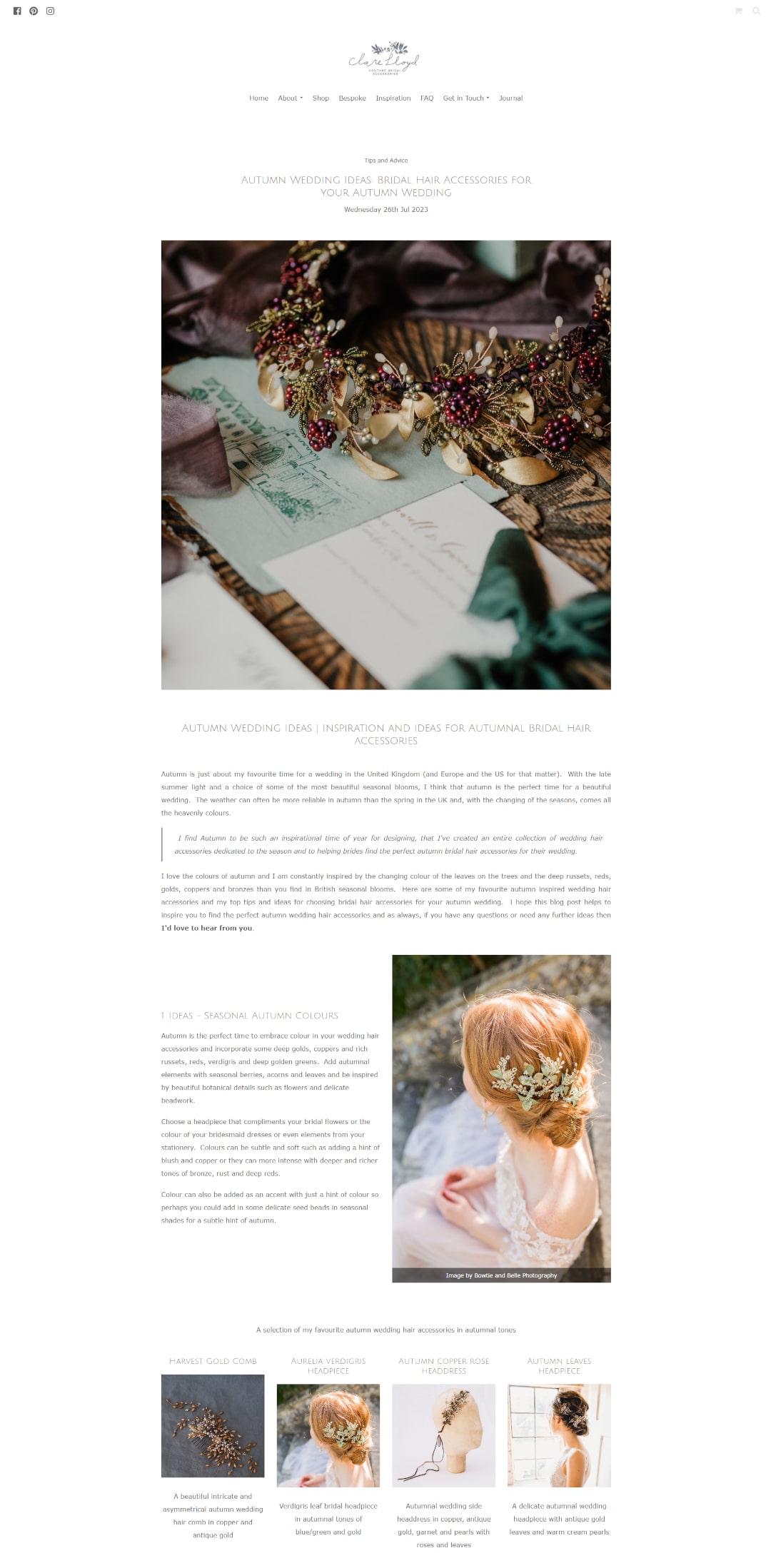 Clare Lloyd's Blog Post on Autumn Wedding Ideas