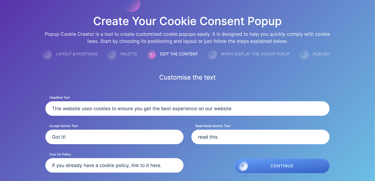 Popupsmart Cookie Consent text edit