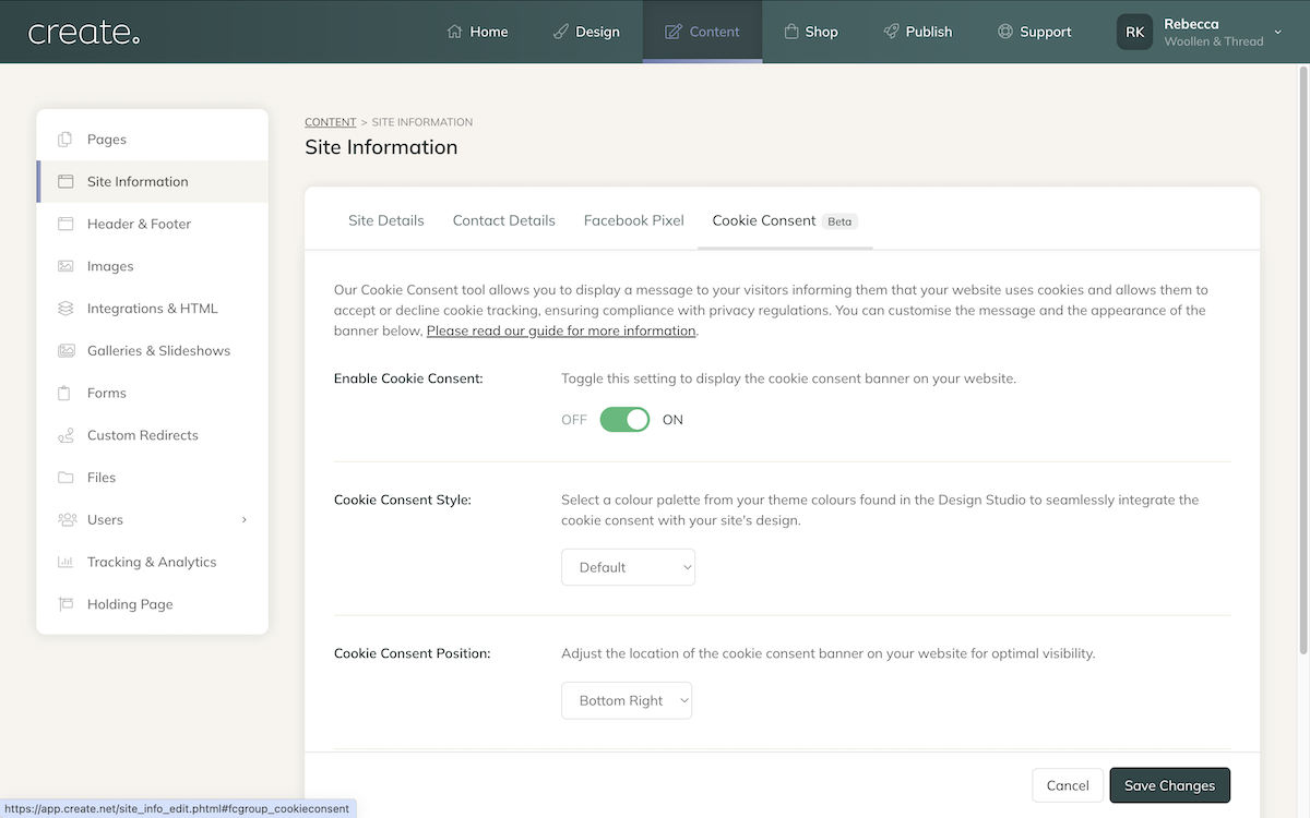 Site Information Cookie Settings