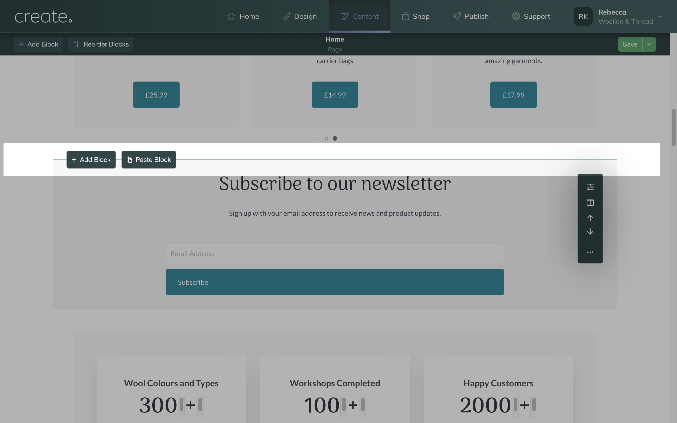 Paste block button showing in page edit