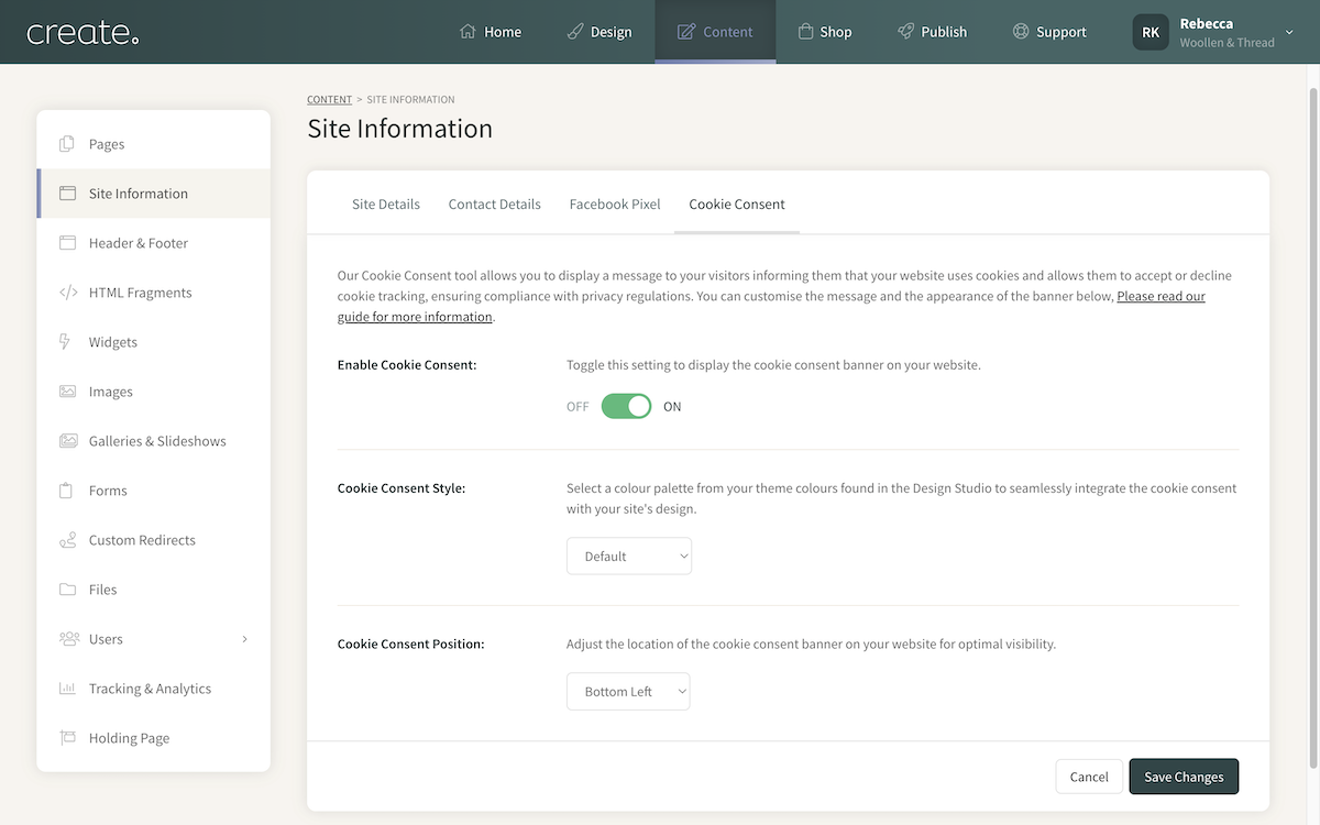 Site Information Cookie Settings