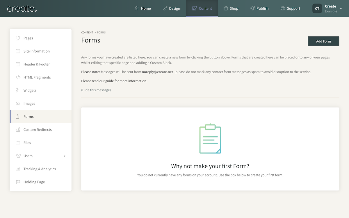 Create custom form home screen