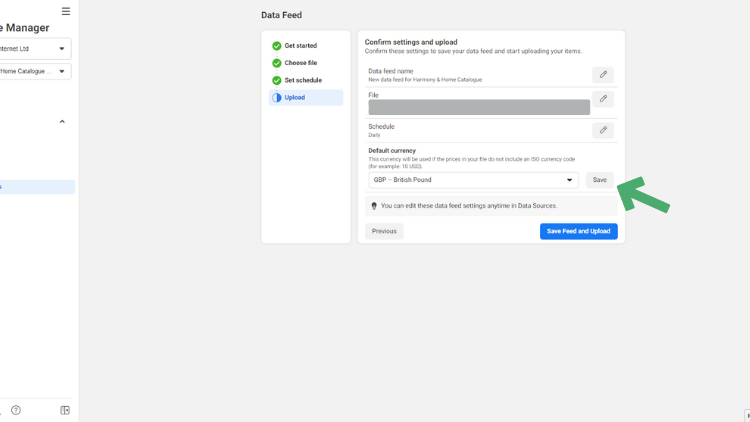 Completing Data Feed Setup in Meta Commerce Manager