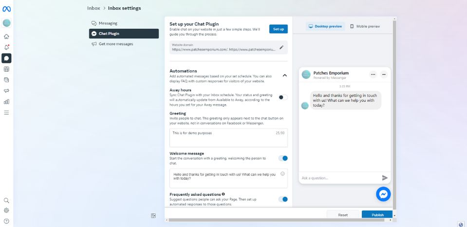 The Messenger Live Chat Plugin Customisation options