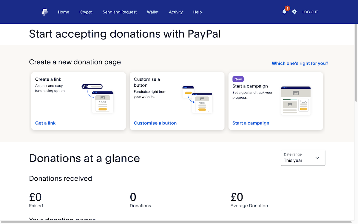 PayPal donate options