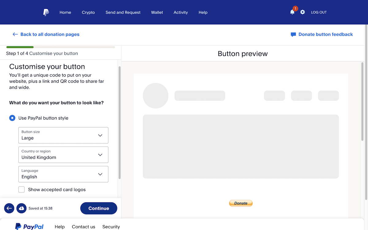 PayPal donate build button