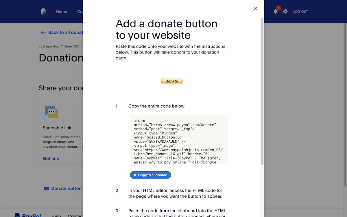 PayPal donate button code