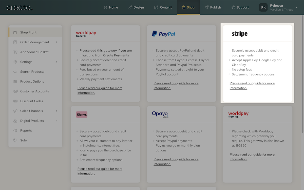 Stripe payment gateway option