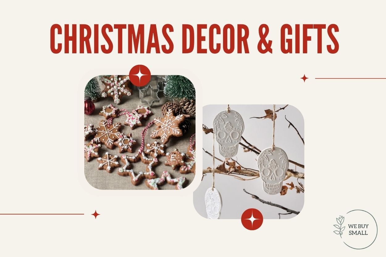 The WeBuySmall Christmas Gift Guides featuring polaroids of different Christmas Gifts